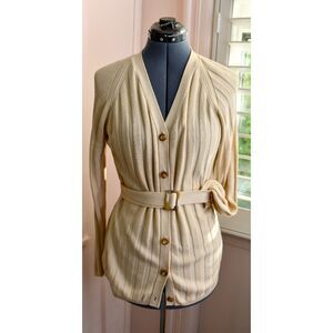Emmanuel Ungaro Cream Cotton Rayon Long Belted Cardigan Sweater